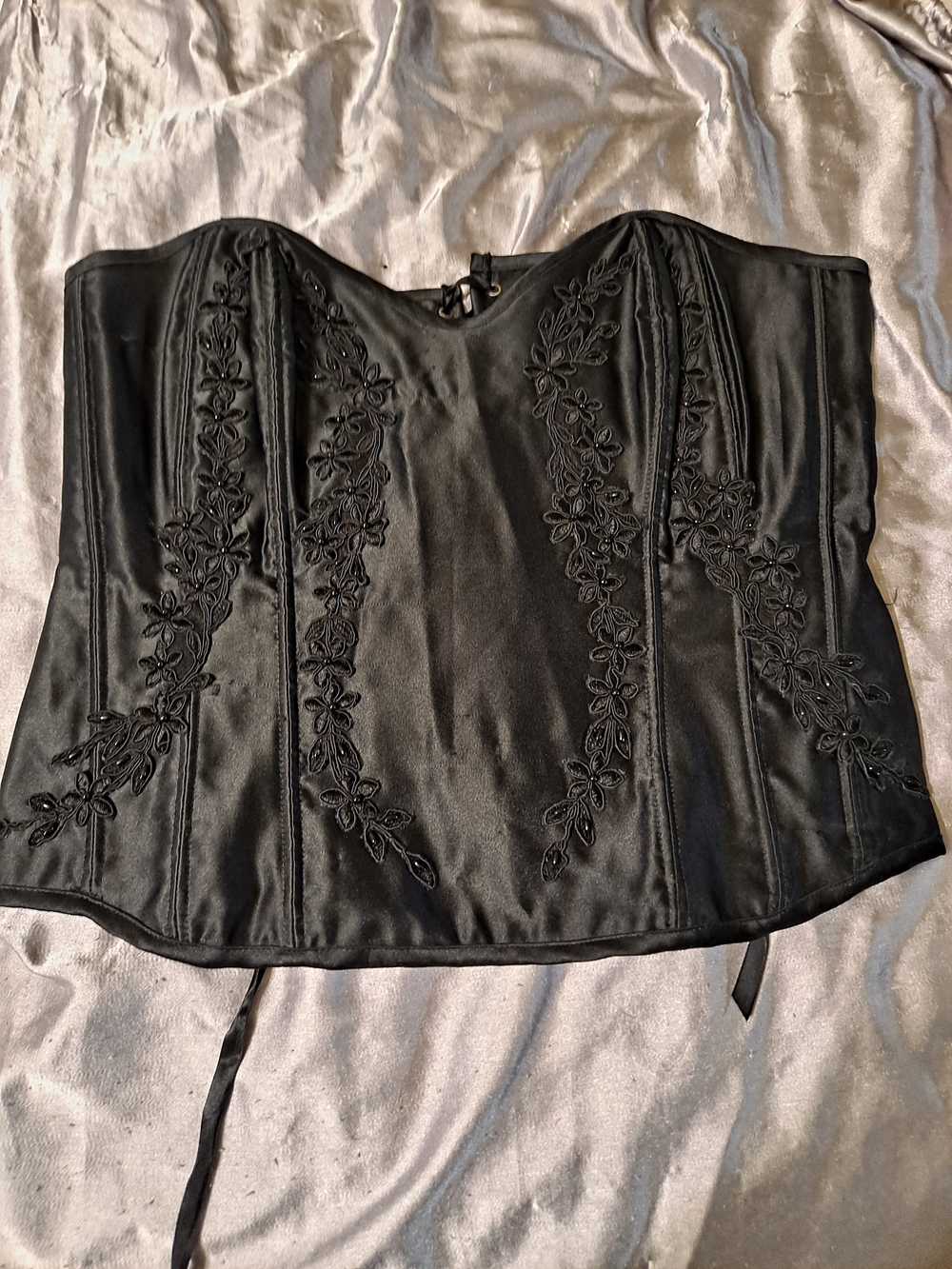 Shirley of Hollywood Black Satin Embroidered Corset Bustier